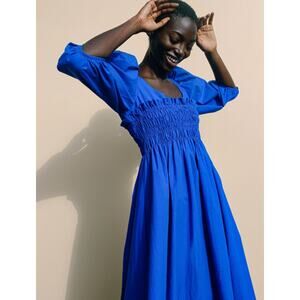 ciao lucia blue silk dress Ciao Lucia | Dresses | Ciao Lucia Klein Blue Veneto Puff Sleeve Smocked  Cotton Midi Dress Womens Small